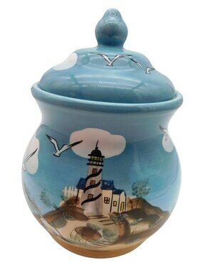 Heartfelt Kitchen Creations Canister Cookie Jar Lighthouse Seagull 10" Tall